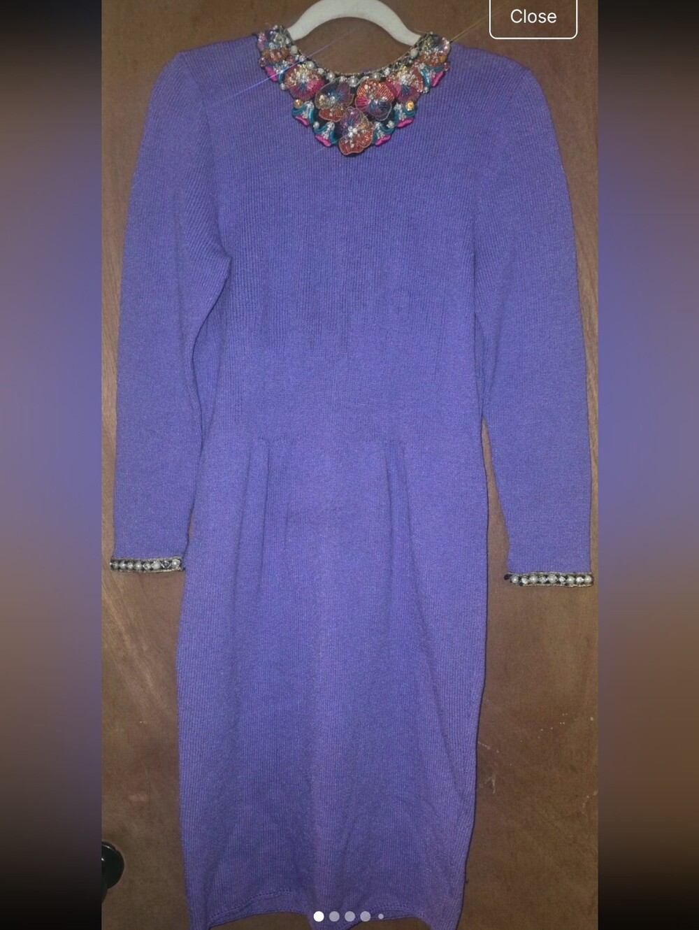 Vintage Neiman MarcusEmbellished Purple Long-Sleeve Knit Dress